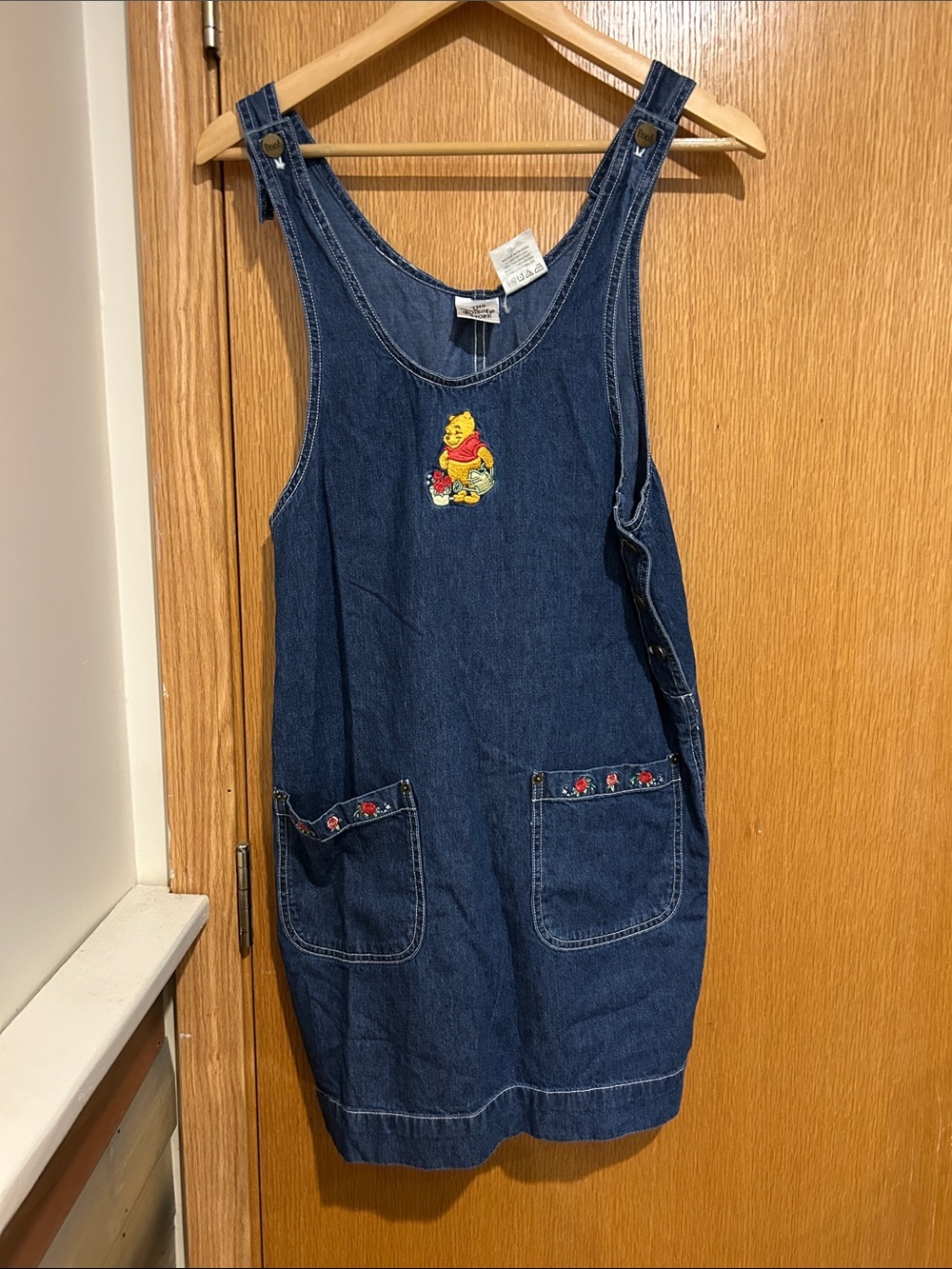 Women’s Denim Overall Dress with Winnie the Pooh Embroidery - Blue